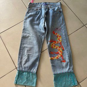 Patty Shelabarger Levi's Custom Beaded Dragon Jean